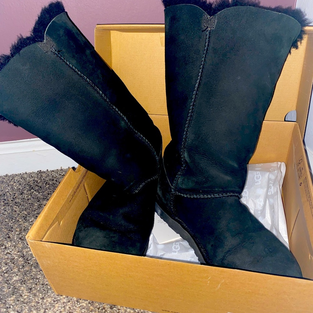Tall black Ugg boots with button detail. Size 8. Comes with box.